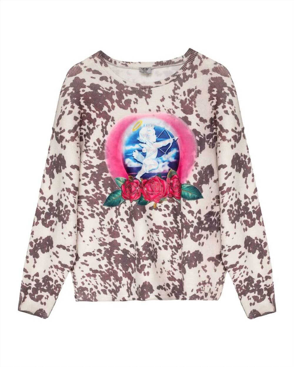 NEW BOYS LIE women's lovestruck cowgal longsleeve thermal sweater in cow print